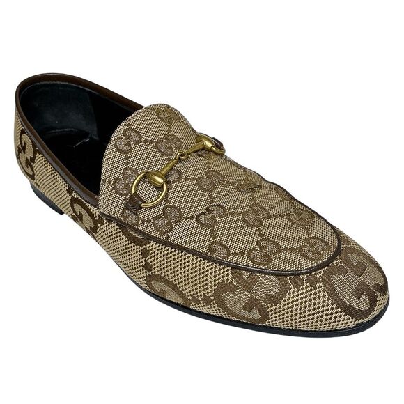 Gucci Jordan Jumbo GG Canvas Loafers Rosewood Beige Horsebit Slip-On Flats 39 - Picture 1 of 11